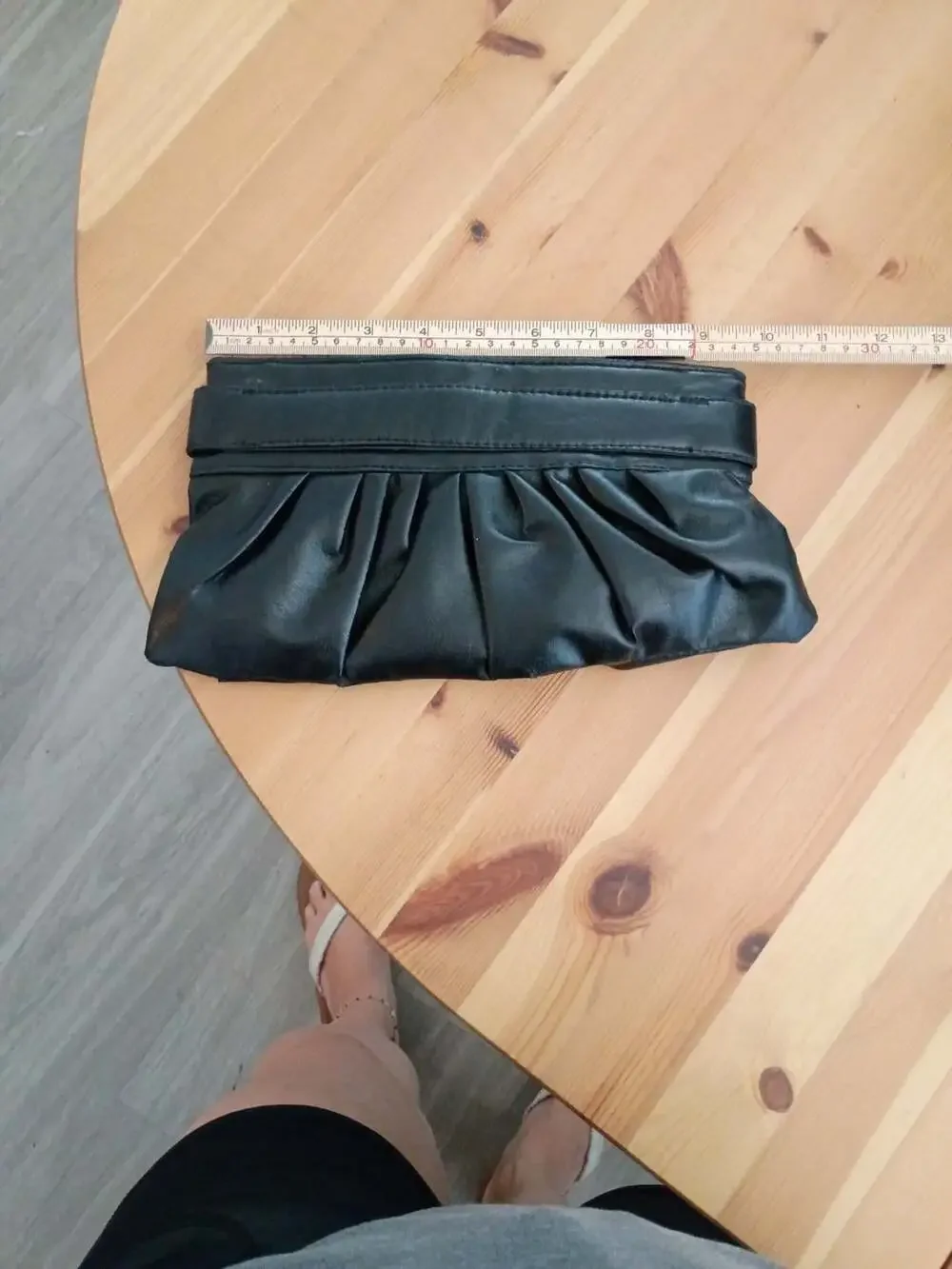 Angela Black Faux Leather Ruched Evening Clutch Bag with Buckle